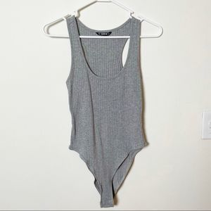 Shein Gray Ribbed Sleeveless Tank Racerback Bodysuit